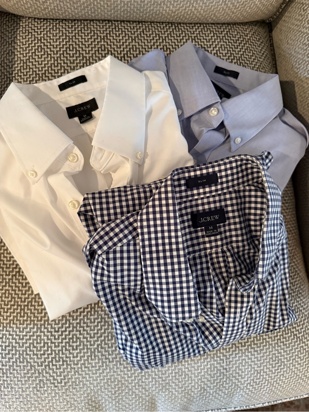 J. Crew Men’s Dress Shirt Trio - White, Light Blue, Navy Gingham